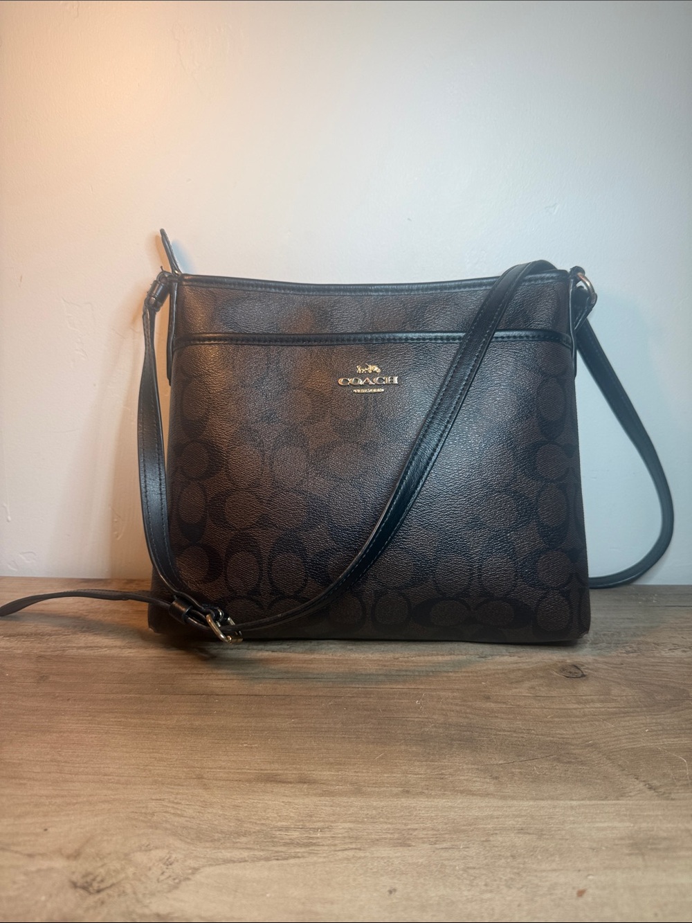 Authentic Coach File Crossbody F29210 – Brown Signature Canvas with Black Trim